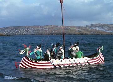 Galley FRADHELJA on the water at Hillswick