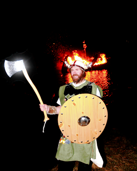 Magnus Nicolson with his blazing galley