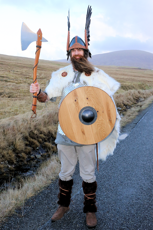 David Brown (Thorkell the Tall) outside Urafirth School